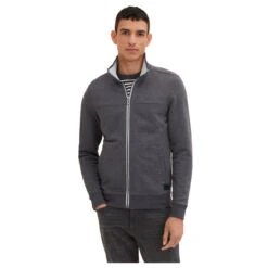 Tom Tailor Herren Sweatjacke Dark Grey Melange -Modebekleidungs Geschäft tom tailor cutline sweat jacket grau 11086 ansicht vorne