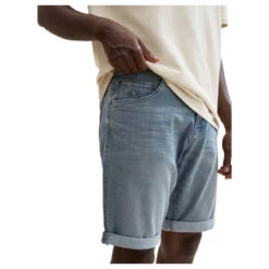 Tom Tailor Josh Jeans Bermuda Blue Grey Denim -Modebekleidungs Geschäft tom tailor jeans josh shorts blau 10160 model detail vorne