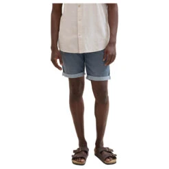 Tom Tailor Josh Jeans Bermuda Dark Stone Blue Grey Denim -Modebekleidungs Geschäft tom tailor jeans josh shorts grau 10163 model detail vorne