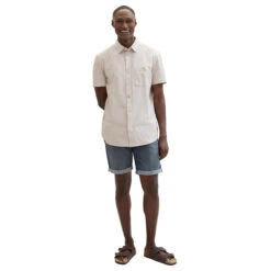 Tom Tailor Josh Jeans Bermuda Dark Stone Blue Grey Denim -Modebekleidungs Geschäft tom tailor jeans josh shorts grau 10163 model vorne