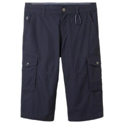 Tom Tailor Max Overknee 3/4 Cargo Baumwollhose Navy Geometric -Modebekleidungs Geschäft tom tailor jeans printed max overknee blau 34697 ansicht vorne