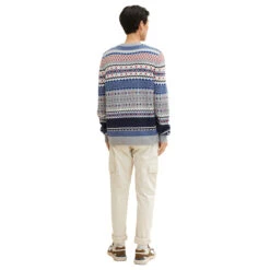 Tom Tailor Herren Pullover Grey Navy Allover Jacquard -Modebekleidungs Geschäft tom tailor knitted jacquard pullover grau 30797 hinten