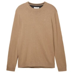 Tom Tailor Herren Pullover Basic Crewneck Hazel Brown Melange Compact Cotton