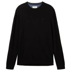 Tom Tailor Herren Pullover Basic Crewneck Deep Black Compact Cotton