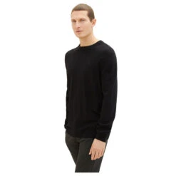 Tom Tailor Herren Pullover Basic Crewneck Deep Black Compact Cotton -Modebekleidungs Geschäft tom tailor pullover crewneck knit schwarz 29999 model