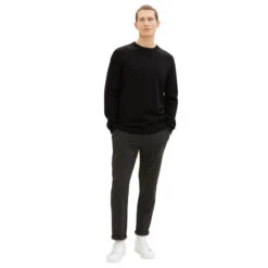 Tom Tailor Herren Pullover Basic Crewneck Deep Black Compact Cotton -Modebekleidungs Geschäft tom tailor pullover crewneck knit schwarz 29999 model ganz