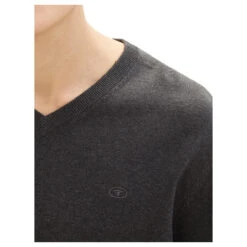 Tom Tailor Herren Pullover Basic V-neck Black Grey Melange Compact Cotton -Modebekleidungs Geschäft tom tailor pullover v neck knit grau 10617 model detail