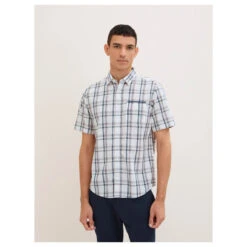 Tom Tailor 1/2 Arm Hemd Off White Checked 8 Tom Tailor 1/2 Arm Hemd Off White Checked -Modebekleidungs Geschäft tom tailor shirt checked slub weiss blau 31316 ansicht model