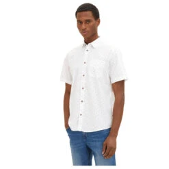 Tom Tailor 1/2 Arm Hemd White With Print -Modebekleidungs Geschäft tom tailor shirt printed rot blau 31320 ansicht model vorn