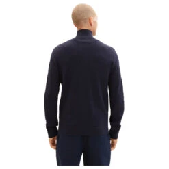 Tom Tailor Herren Strickjacke Knitted Navy Melange Blue -Modebekleidungs Geschäft tom tailor structure mix knit jacket jacke blau 13160 ansicht model hinten