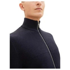 Tom Tailor Herren Strickjacke Knitted Navy Melange Blue -Modebekleidungs Geschäft tom tailor structure mix knit jacket jacke blau 13160 detail vorn