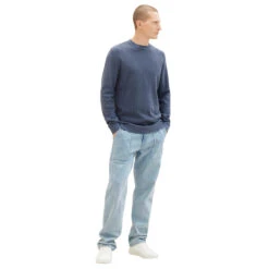Tom Tailor Herren Structured Crewneck Knit Pullover Vintage Indigo Blue -Modebekleidungs Geschäft tom tailor structured crewneck knit strickpullover blau 18964 vorne