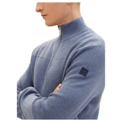 Tom Tailor Herren Troyer Pullover Vintage Indigo Blue Melange -Modebekleidungs Geschäft tom tailor structured knit troyer blau 18964 model detail