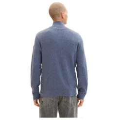 Tom Tailor Herren Troyer Pullover Vintage Indigo Blue Melange -Modebekleidungs Geschäft tom tailor structured knit troyer blau 18964 model hinten