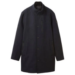 Tom Tailor Herren Mantel Wool Coat 2 In 1 Navy Blue Structure