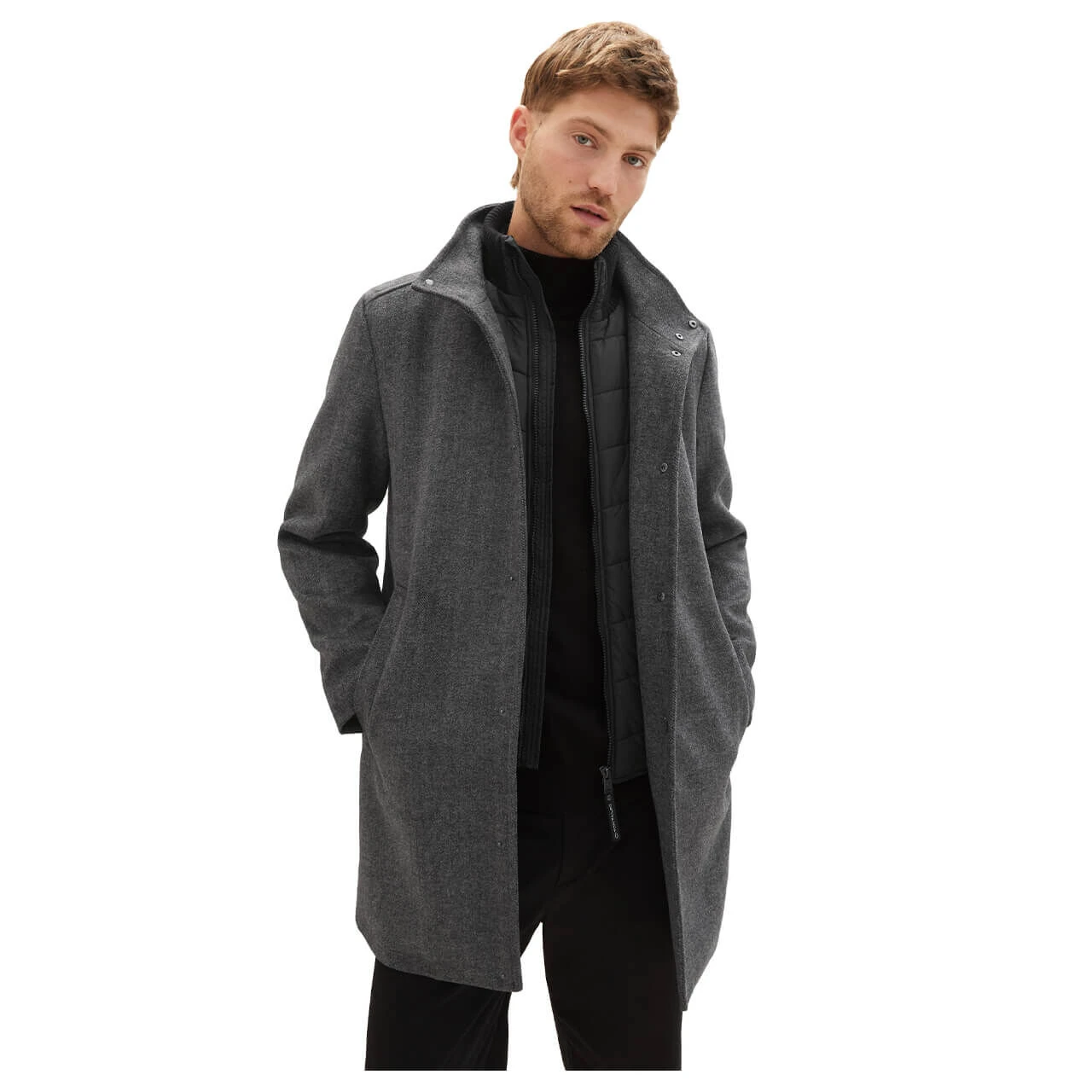 Tom Tailor Herren Mantel Wool Coat 2 In 1 Dark Grey Black Herringbone 2 Tom Tailor Herren Mantel Wool Coat 2 In 1 Dark Grey Black Herringbone – Bild 2