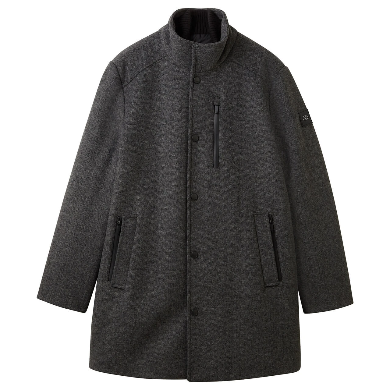 Tom Tailor Herren Mantel Wool Coat 2 In 1 Dark Grey Black Herringbone 1 Tom Tailor Herren Mantel Wool Coat 2 In 1 Dark Grey Black Herringbone
