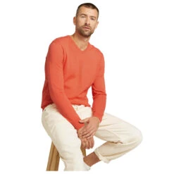 Tom Tailor Herren Pullover Basic V-neck Light Orange Peach Melange -Modebekleidungs Geschäft tomtailor v neck sweater orange 29420 stuhl